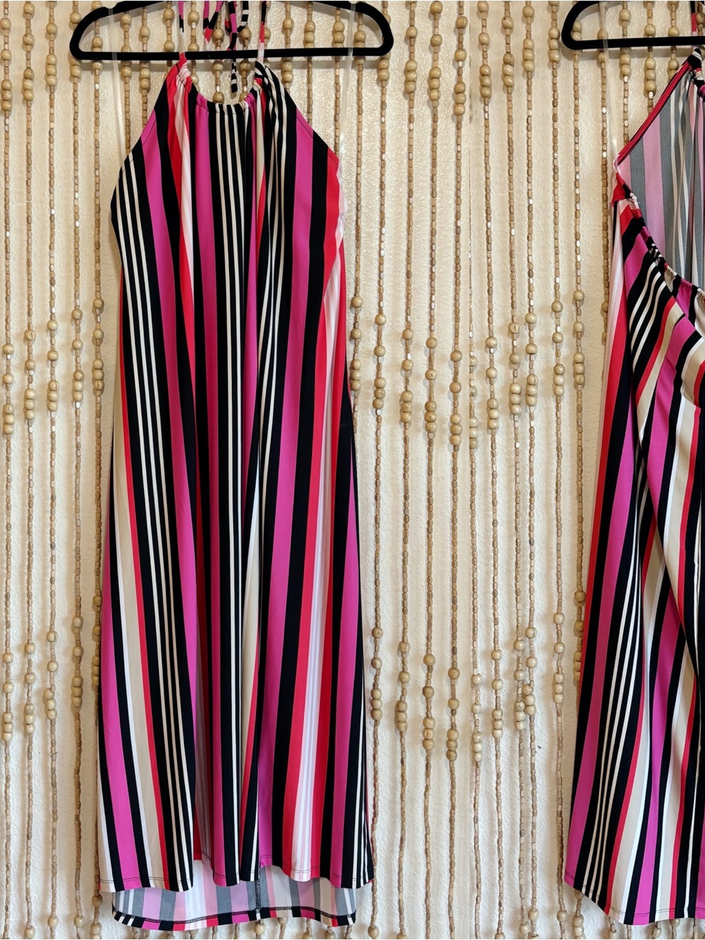 NEW Lane Bryant Pink Black Contemporary Striped Stretch Halter Maxi Resort Dress